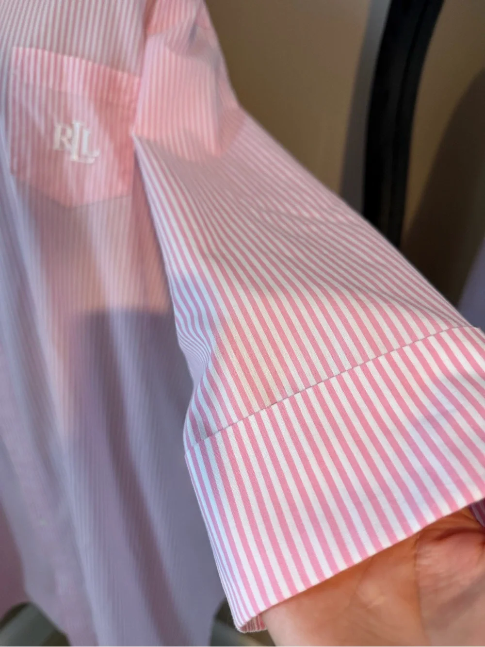Lauren Ralph Lauren Pink Striped Cotton Poplin Sleep Shirt / Nightshirt - SizeXL